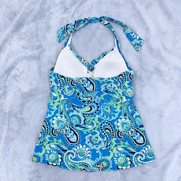 Lands End Swim Wrap Tankini Swim Skirt Set Blue Green Paisley Slimming Womens 8 - Picture 5 of 13